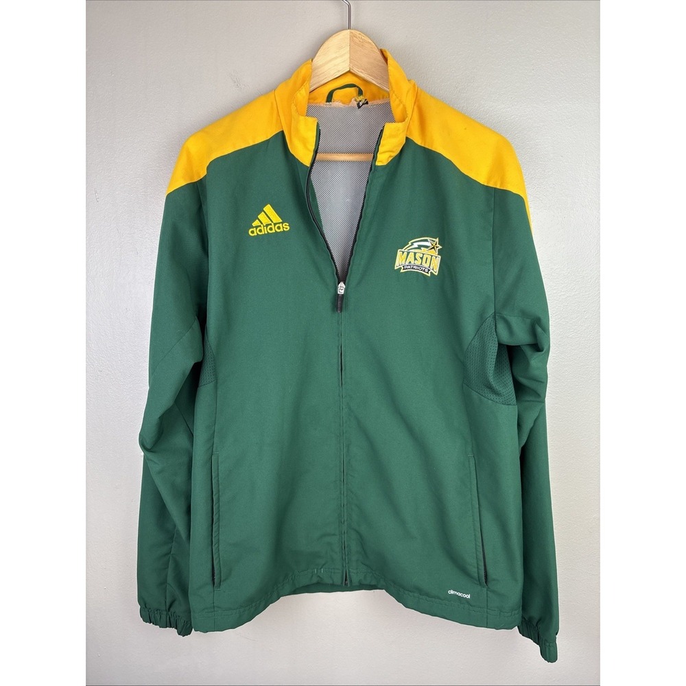 Adidas George Mason Track Jacket Size M‎ Patriots Green Yellow Logo Basketball